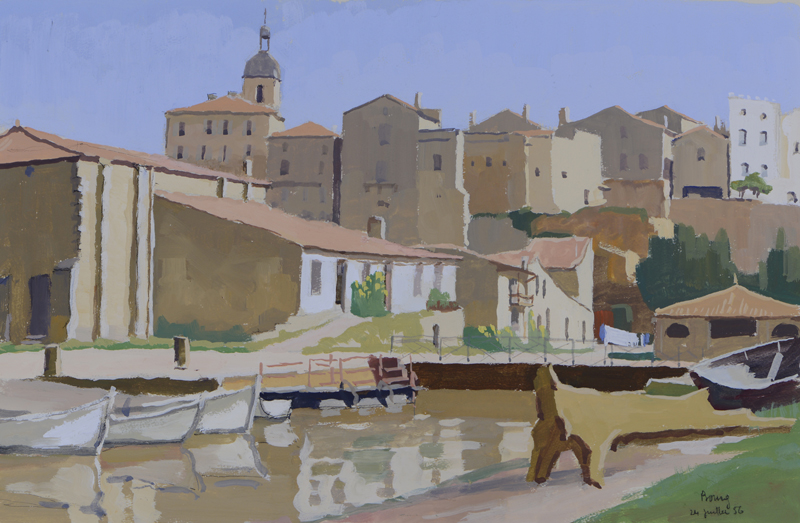 R. RODES, Bourg-sur-Gironde. Gouache, 1956. Collection particulière