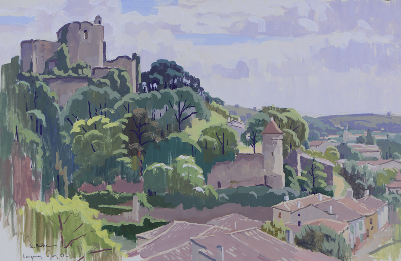 R. RODES, Ruines du château de Langoiran. Gouache, 1958. Collection particulière