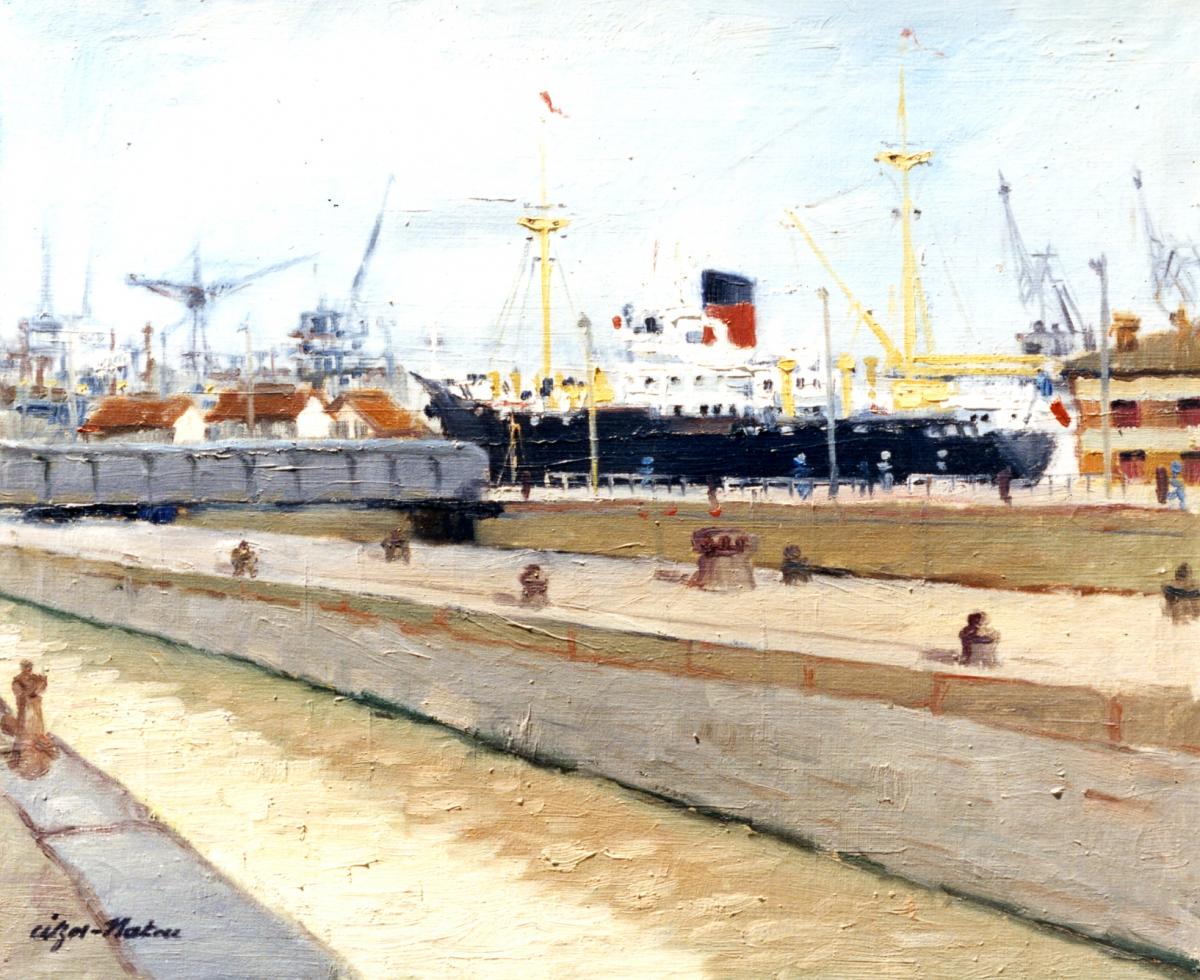 Pierre Cizos-Natou. Bassin à flot à Bordeaux, 1953. Collection particulière