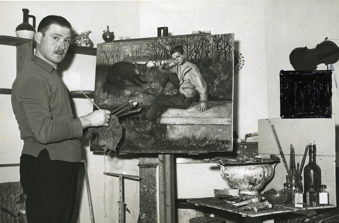 1962, Cizos-Natou dans son atelier du 5 de la rue Montagut aujourd'hui détruite