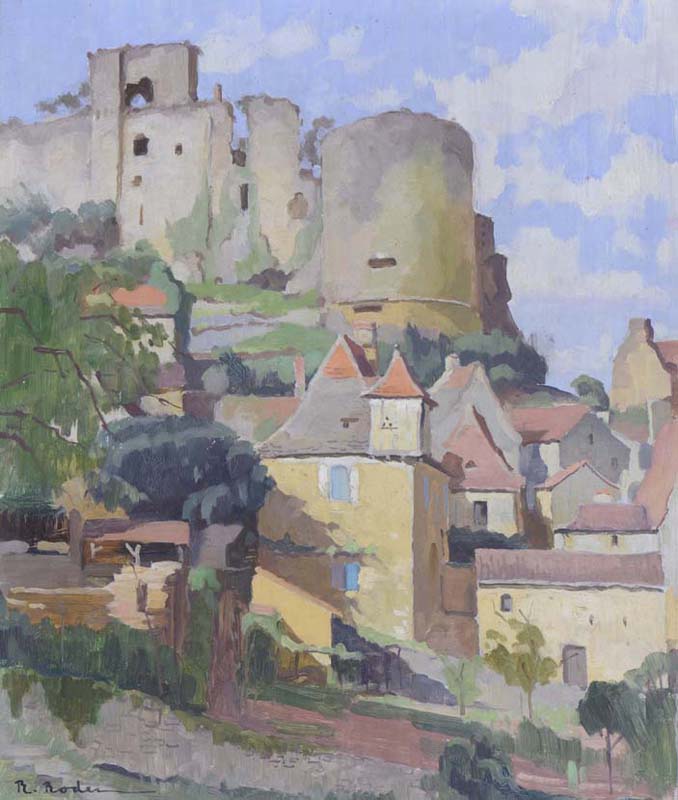 R. RODES, Château de Castelnaud, Castelnaud-la-Chapelle. Huile, 1952. Collection particulière